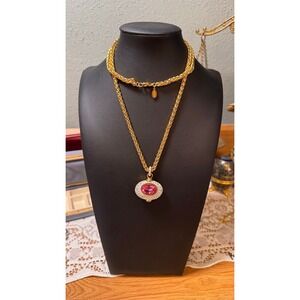 Nolan Miller Reversible Goddess Pink Crystal 30 inch Necklace